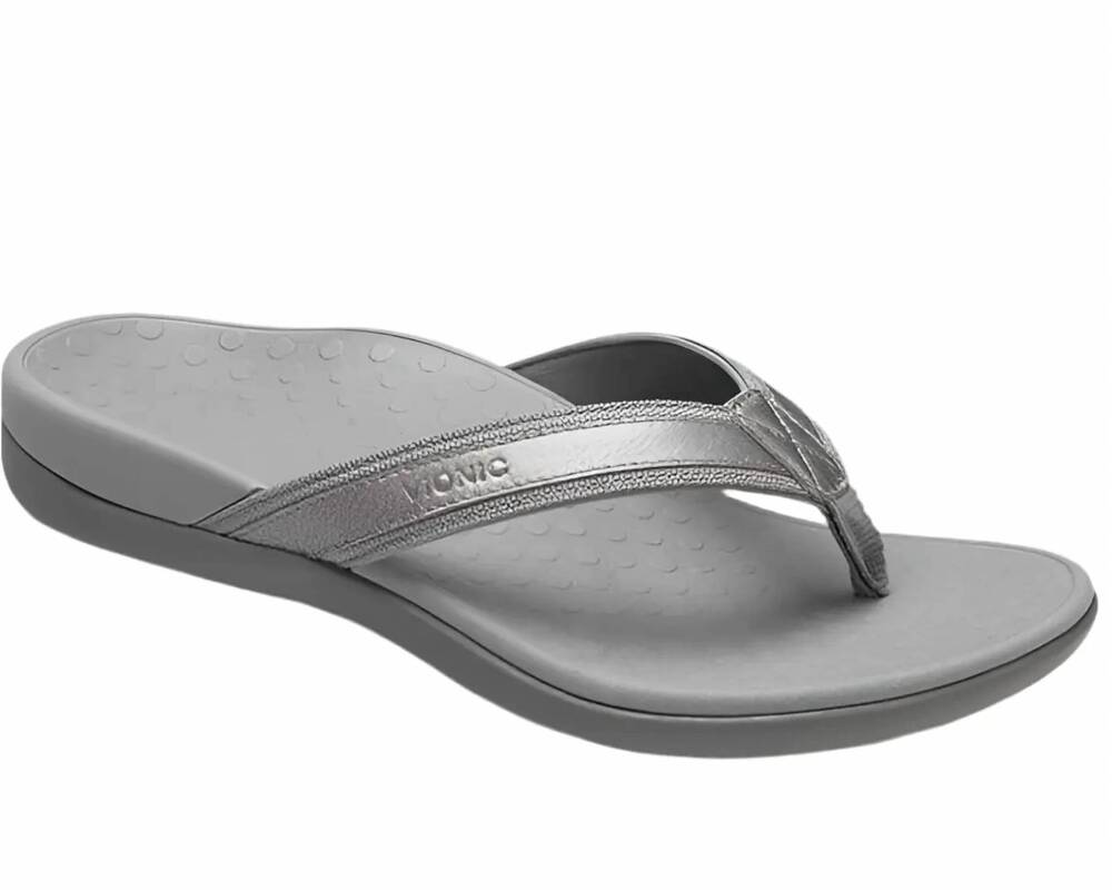 NEW VIONIC women's tide flipflop in pewter metallic leather